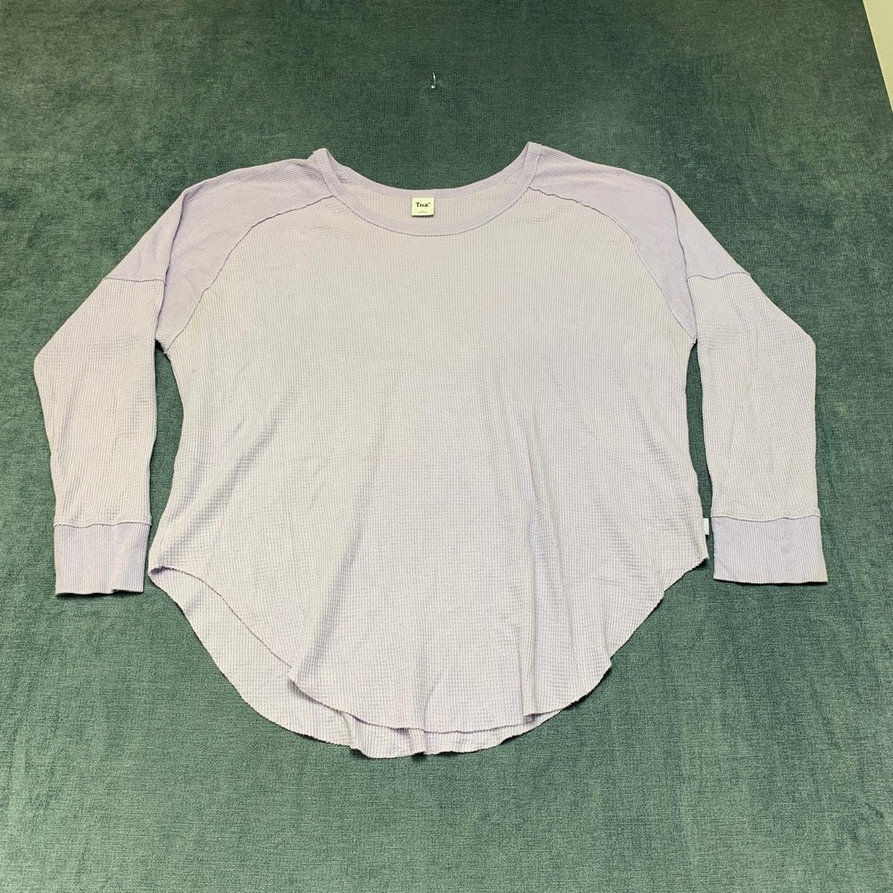 Aritzia Tna Top Womens Large Purple Cotton Waffle Knit Round Neck Raglan Sleeve